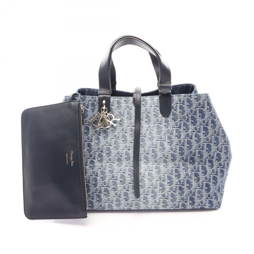Christian Dior Dior Toujours Oblique Large Tote Bag Handbag Denim Leather Wom...